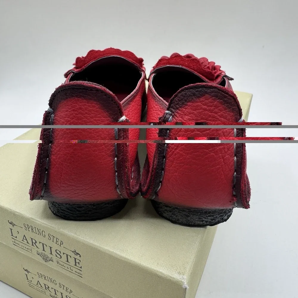 L' Artiste Spring Step Dezi Red Rose Loafers Sz 38 EU 8 US Leather Slip on Shoes